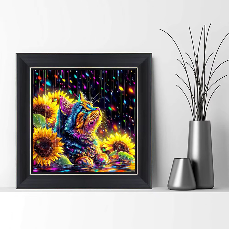 EverShine DIY 5D Diamant Mosaik Set Katze mit Sonnenblumen, bunte Stickerei für die Wandgestaltung, Multicolor - Bild 3