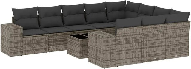 vidaXL 11-tlg. Garten-Sofagarnitur in U-Form aus Polyrattan mit Kissen in Grau - Bild 1