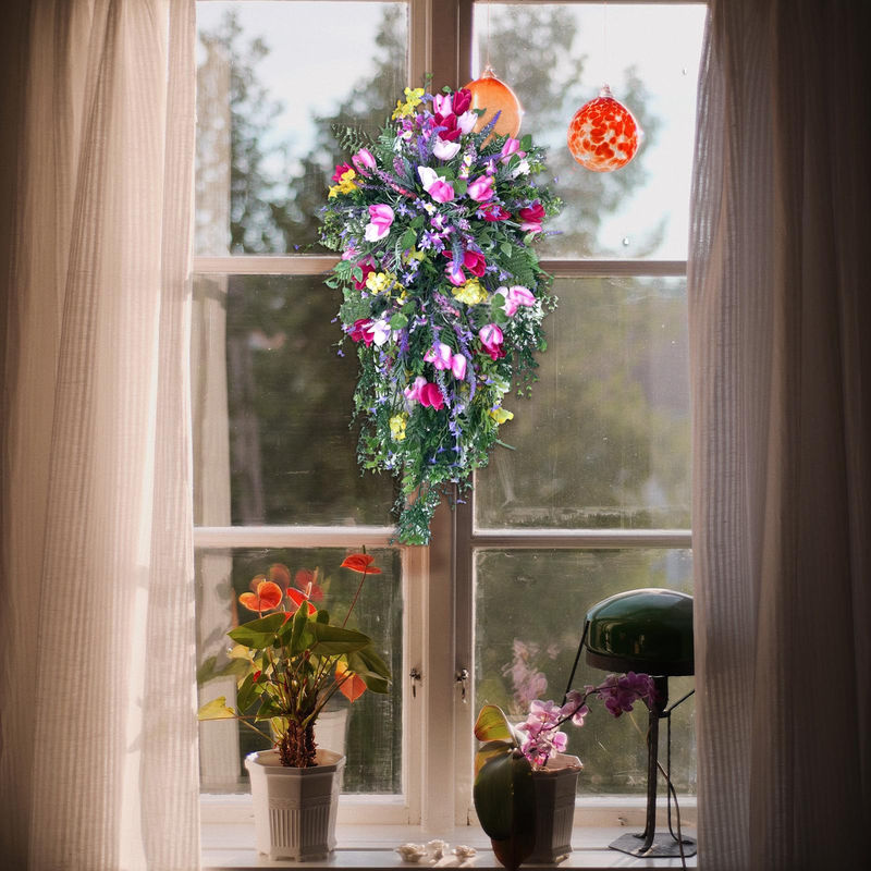 Tooarts Künstlicher Blumenkranz mit Hortensien in Mehrfarbig für Frühling und Sommer - Bild 2