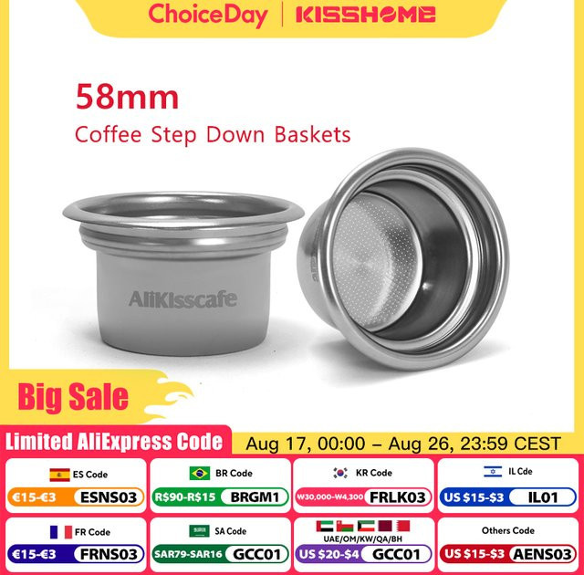 AliKisscafe Espresso Step-Down Kaffeefilterkorb Kit mit Siebträger-Bildschirm aus Edelstahl, Silber, Durchmesser: 58 mm bis 49 mm - Bild 1