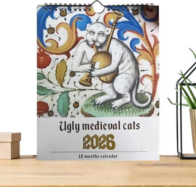 Lustiger Wandkalender 2026 mit mittelalterlichen Katzen als Tages- und Monatsplaner in Mehrfarbig - Bild 1