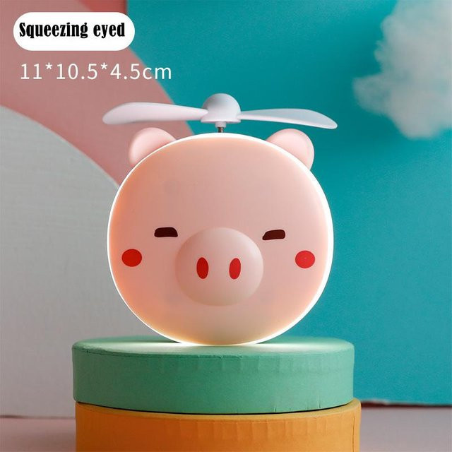 Tragbarer Mini-Handventilator mit LED-Licht und Schminkspiegel in Schweinchenform von Binchi Health Technology, Farbe: Rosa - Bild 1