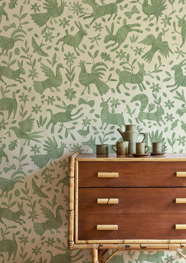 Lewis & Wood Tapete Otomi Leafy in Grün mit botanischem und floralem Muster - Bild 1