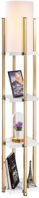 Opviq Stehlampe modern in Weiß und Gold aus Metall mit Stoffschirm E27, B/T/H: 25 x 25 x 130 cm - Bild 1