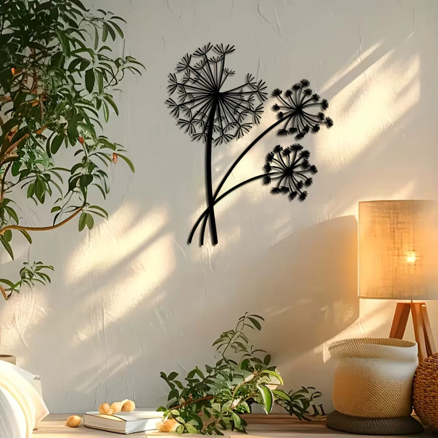 CIFBUY Wandkunst Löwenzahn aus Metall in Schwarz als florale Wanddekoration zum Aufhängen - Bild 2