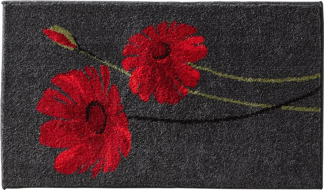 Badvgarnitur mit floralem Blumendruck in Anthrazit, Rot und Multicolour aus 100% Polyacryl, rutschhemmend und für Fußbodenheizung geeignet - Bild 1