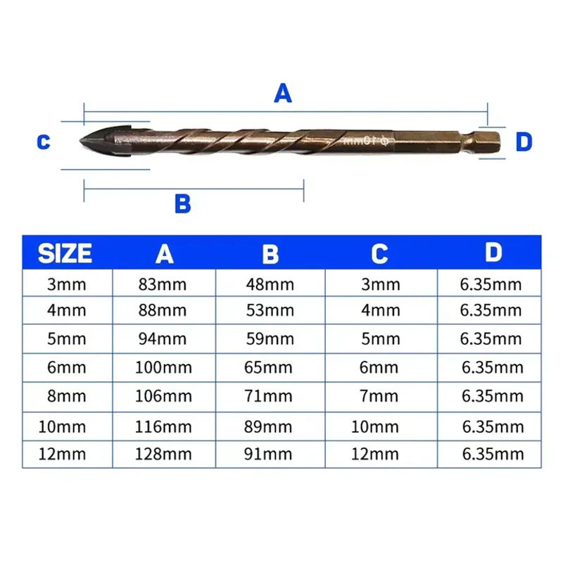 STONEGO Kreuz-Sechskant-Fliesenbohrer aus Hartmetall für Glas, Keramik und Beton, Durchmesser: 3 bis 12 mm - Bild 6