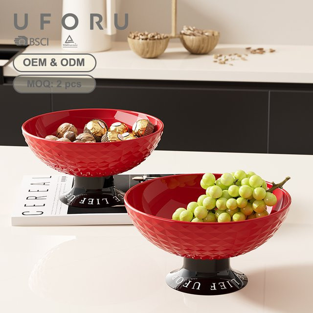 UFORU Obstschale aus Keramik in Rot und Braun als luxuriöse Snack-Aufbewahrung und Dekoration für Wohnzimmer und Küche - Bild 1