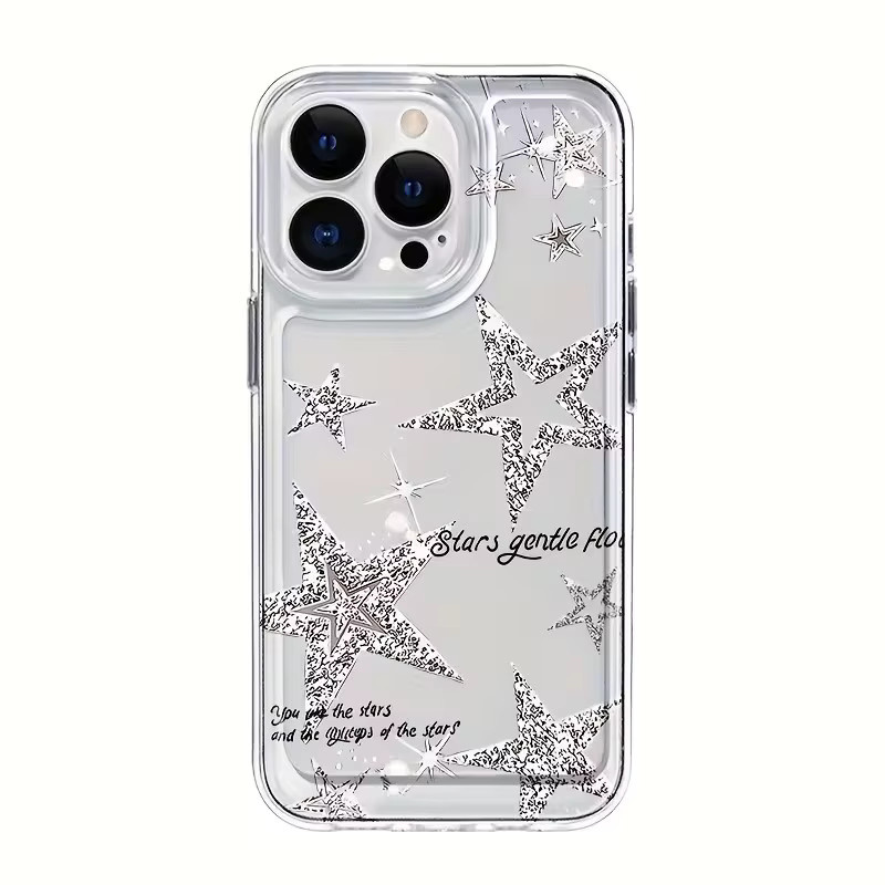 Transparente Handyhülle mit glänzendem Sternmuster für Apple iPhone 11 bis iPhone 17 Pro Max aus weichem TPU - Bild 2