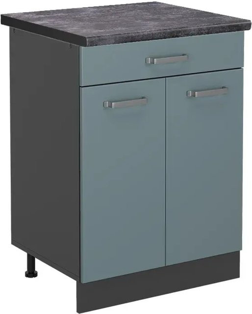 Vicco Küchenunterschrank R-Line in Blau-Grau und Anthrazit mit mattem Korpus, B: 60 cm, H: 81,6 cm, T: 60 cm - Bild 1
