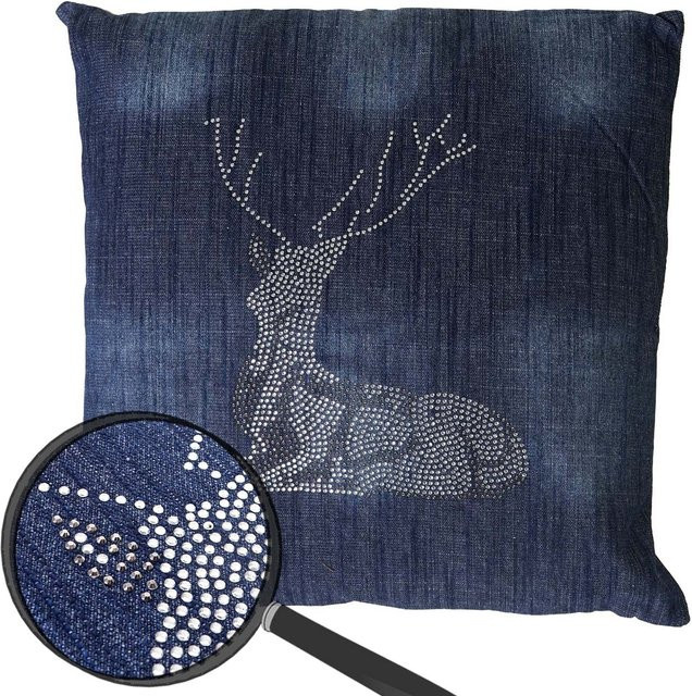 MCW Deko-Kissen Hirsch in Blau mit Glitzersteinen, B/B/H: 45 x 45 x 45 cm - Bild 1