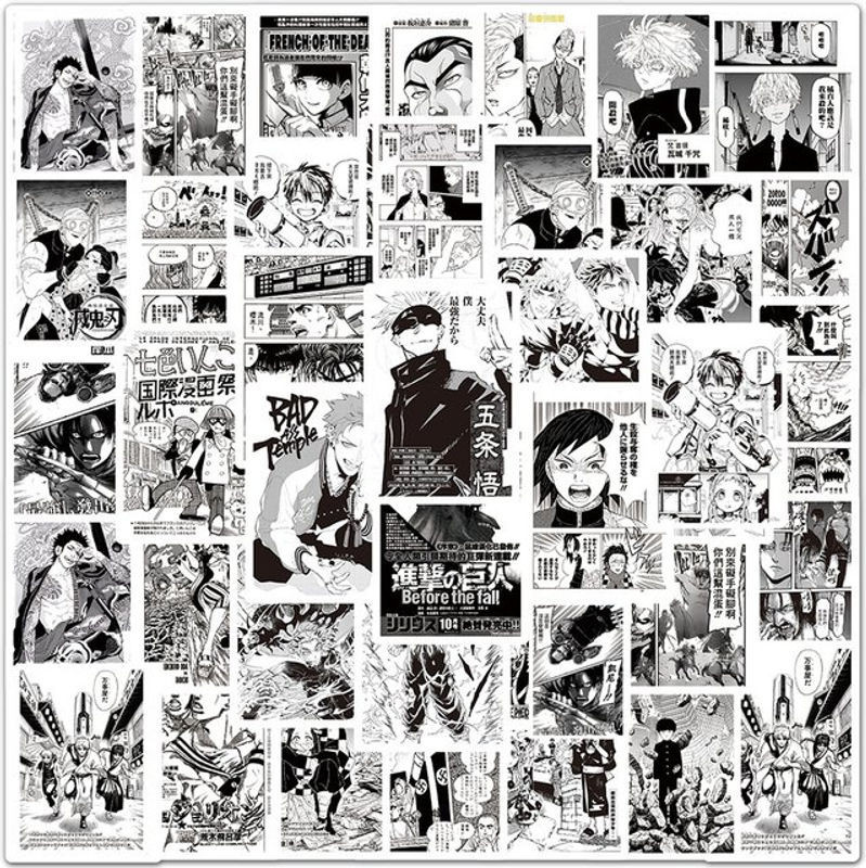 Mix Anime Aufkleber Set mit Motiven aus Jujutsu Kaisen, Hunter x Hunter und Angriff auf Titan, mehrfarbig, aus Papier für Laptop, Telefon und Gepäck - Bild 1