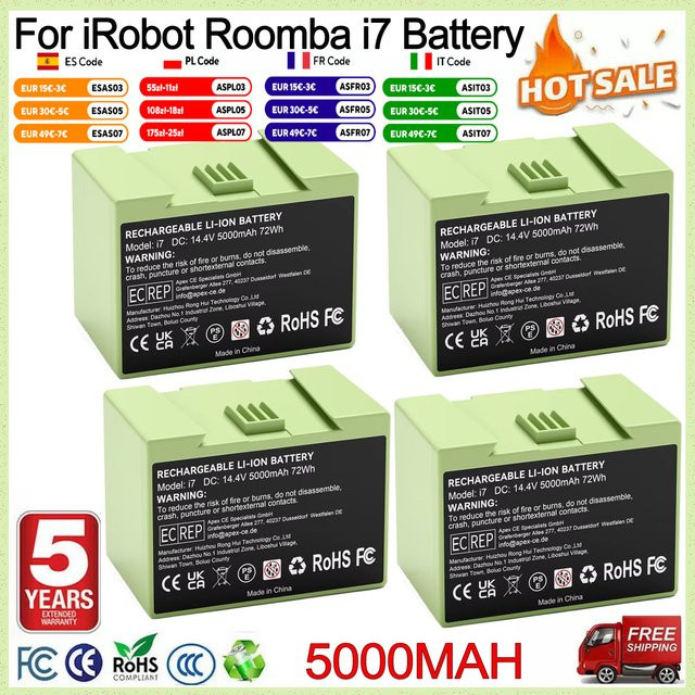 Bonacell Ersatzakku 14,4V 5000mAh für iRobot Roomba I7, I3, I4, E5, E6 Saugroboter - Bild 1