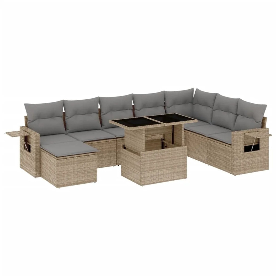 vidaXL 9-tlg Garten-Sofagarnitur in L-Form aus Polyrattan mit Kissen in Beige - Bild 2