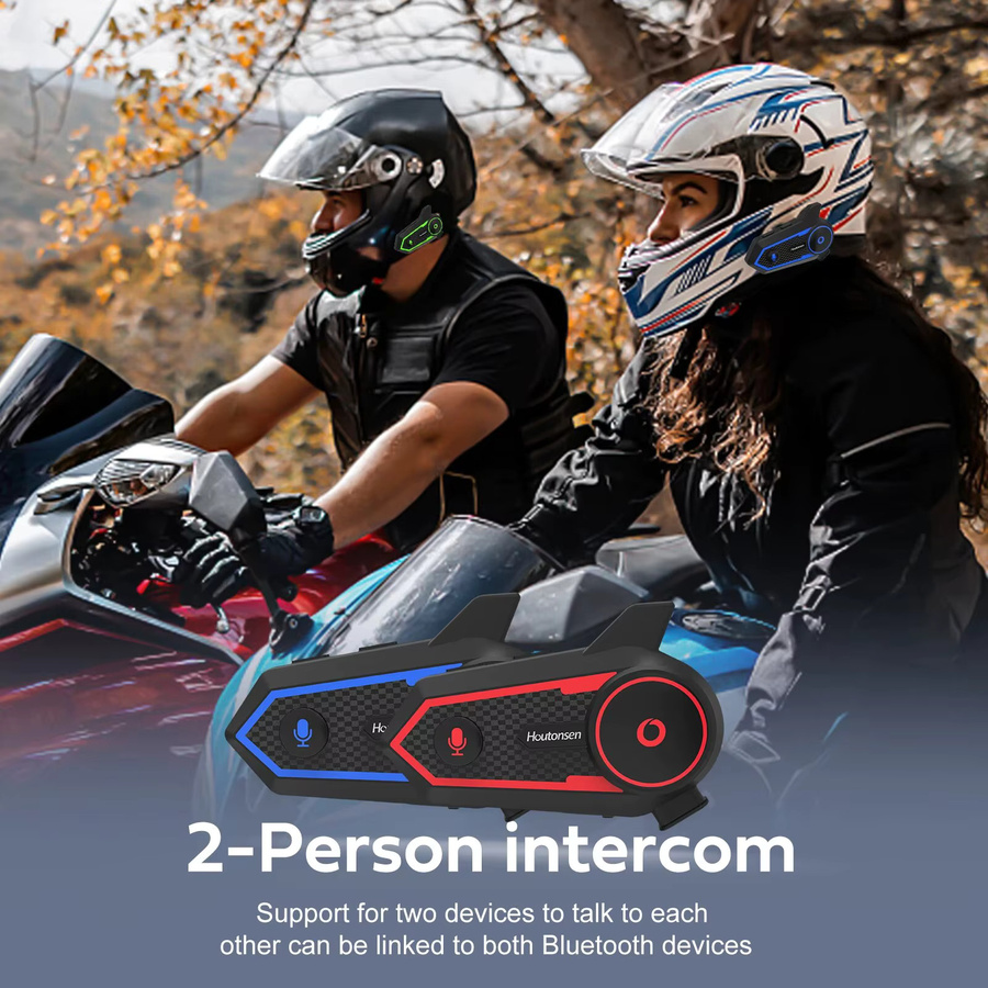 Houtonsen S6 Plus Motorrad Helm Bluetooth V5.0 Headset Intercom mit 5,2 mAh Akku und MP3-Player, Schwarz - Bild 2