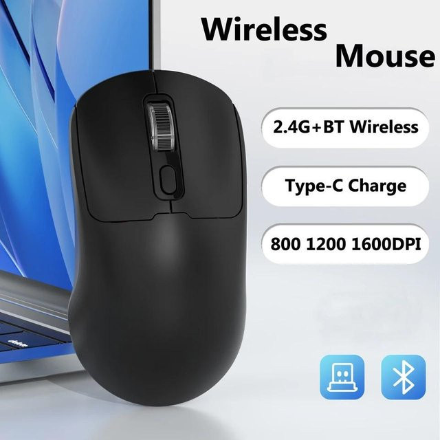 Kebidumei Ergonomische Gaming-Maus mit Bluetooth 5.4 und 2.4G Dual-Modus, 1600 DPI, wiederaufladbar und leise, Schwarz - Bild 1
