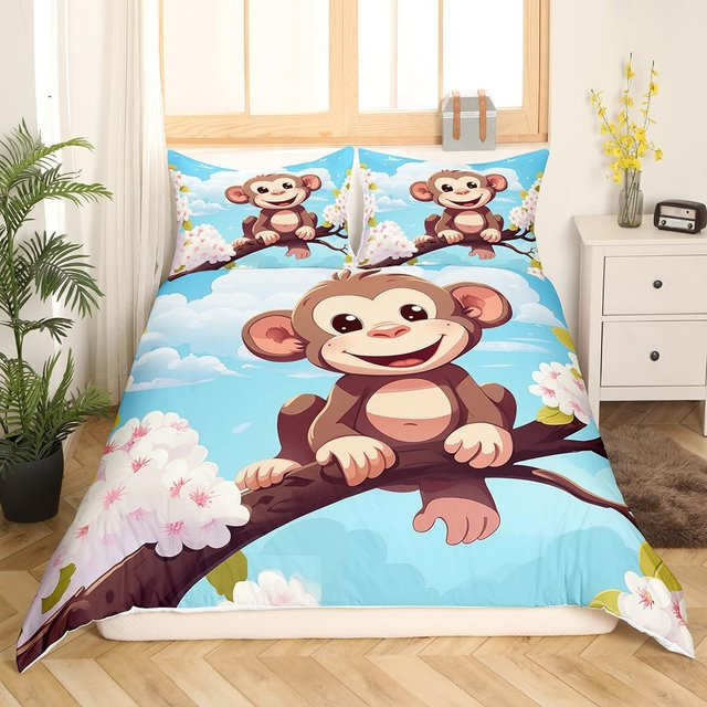 Bettwäscheset mit Affen-Motiv von Your Warm Home in Gelb, bestehend aus Bettbezug und Kissenbezug, Breite: 140 cm, Höhe: 210 cm - Bild 1