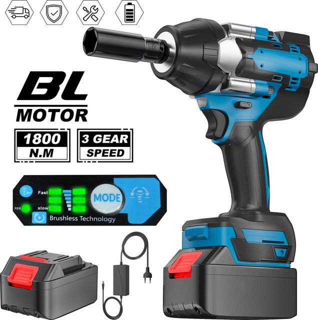 Makita Bürstenloser Schlagschrauber 1/2 Zoll mit 1800Nm Drehmoment, Blau, kompatibel mit Makita 21V Akku LXT - Bild 1