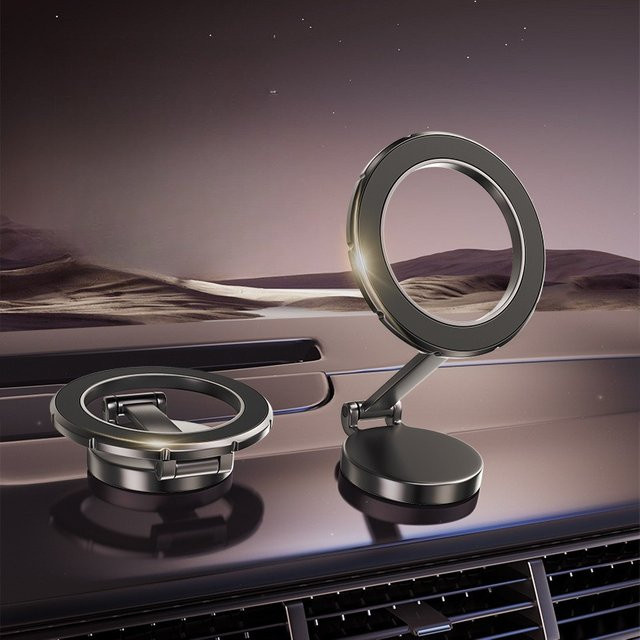 360 Grad rotierender magnetischer Autotelefonhalter in Silber, faltbare Armaturenbretthalterung für alle Smartphones zur mobilen Auto-Navigation - Bild 1