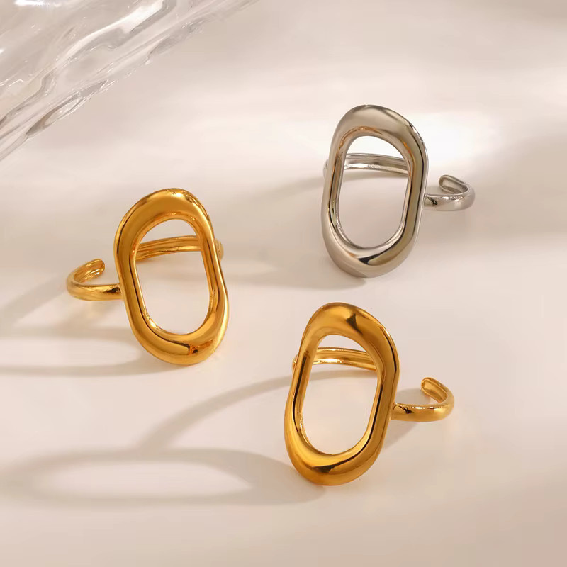 Yerik Hohlring Oval, Edelstahl, Gold, Unisex - Bild 2