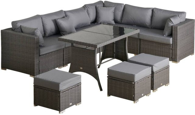 Outsunny Sitzgruppe aus Polyrattan in Dunkelgrau mit Stahlgestell und Polyesterbezug, B/H/L: 68 x 120 x 73 cm - Bild 1
