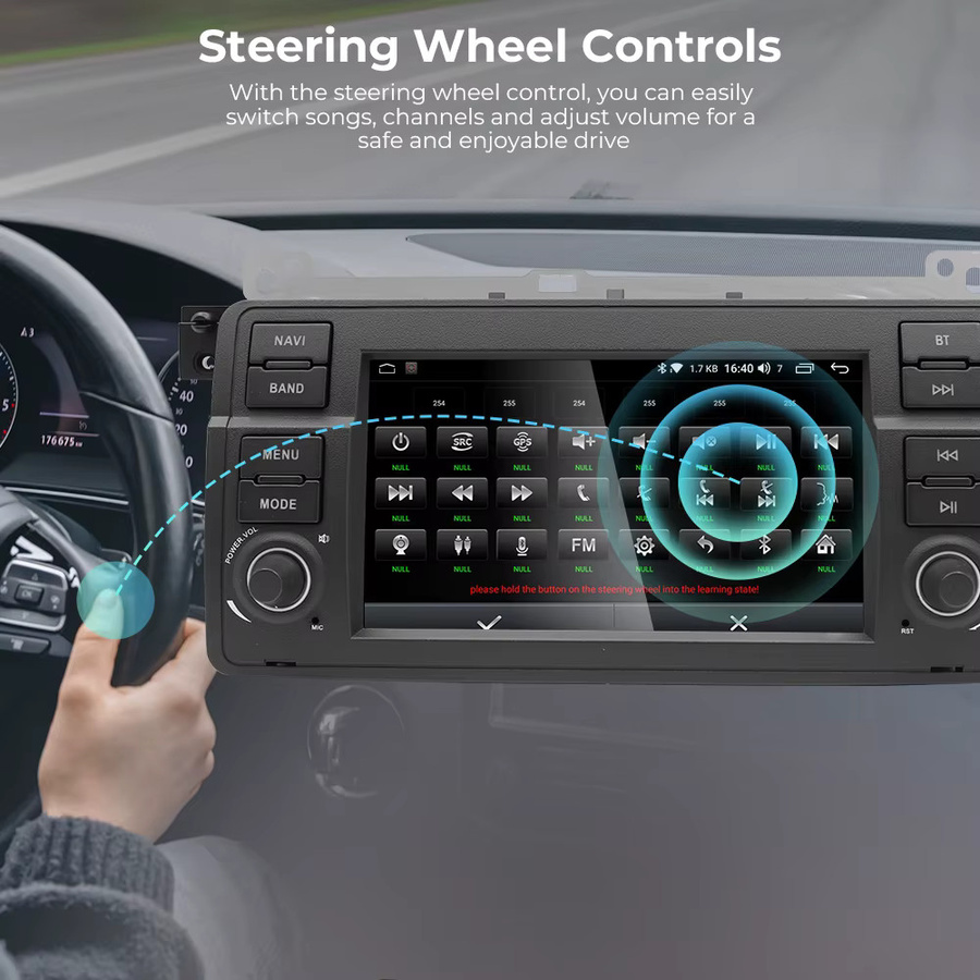 GEARELEC Android 14 Autoradio mit 7 Zoll Display für BMW E46 M3 und Rover 75, Carplay, GPS, WiFi, Bluetooth und FM RDS, Schwarz - Bild 3