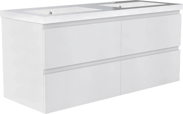 AICA Badmöbel Set Aalst: 2-teiliger Waschtisch mit Unterschrank aus Mineralguss und MDF, Weiß Matt, Breite: 120 cm - Bild 1