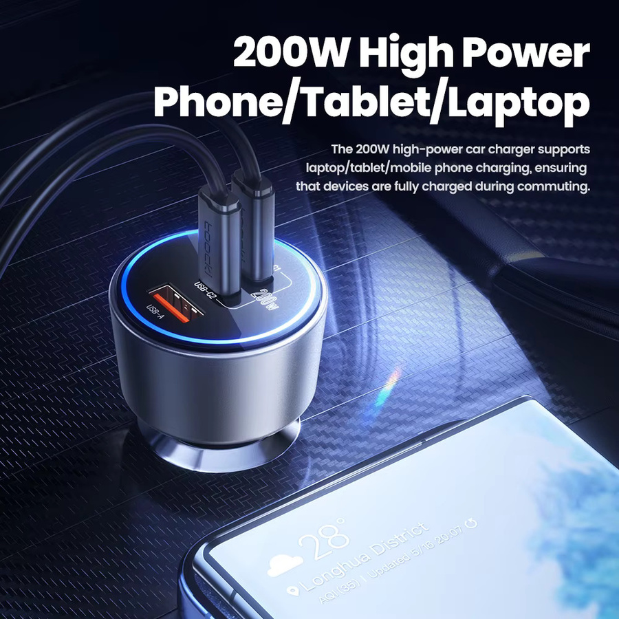 Toocki 200 W USB C Autoladegerät mit QC4.0 und PD3.0 in Schwarz für iPhone, Samsung und POCO - Bild 5