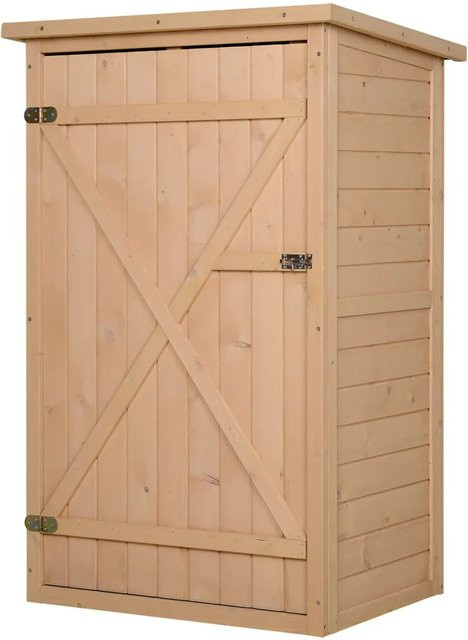 Outsunny Gartenschrank aus Tannenholz in Natur und Beige mit Regalböden, Breite: 75 cm, Tiefe: 56 cm, Höhe: 115 cm - Bild 1