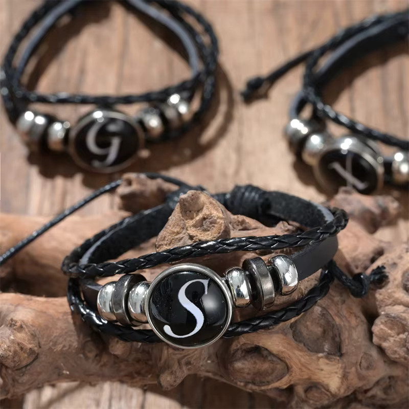 konminry Armband, Leder, Schwarz, Vintage, Herren - Bild 1