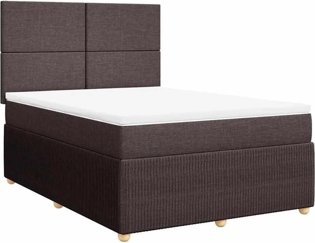 vidaXL Boxspringbett mit Matratze in Dunkelbraun und Weiß, Hybrid-Design mit Taschenfederkern, USB-Ladeport und Unterbettbeleuchtung, B/T/H: 140 x 190 cm - Bild 1