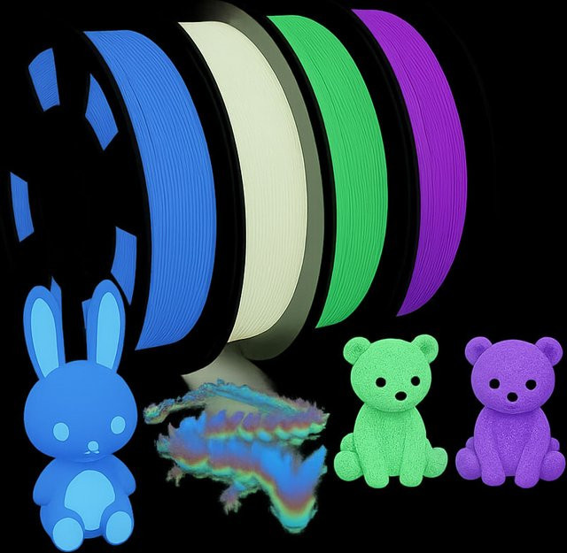 MANLANG 3D-Drucker Filament-Set PLA 1,75mm Leuchtend im Dunkeln, Mehrfarbig Grün Blau Lila Regenbogen, 4er-Pack (Gesamtgewicht: 1000g) - Bild 1
