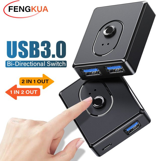 FENGKUABAO Bidirektionaler USB 3.0 Switcher KVM Switch 1x2/2x1 USB-Hub für Computer und Laptop, Schwarz - Bild 1