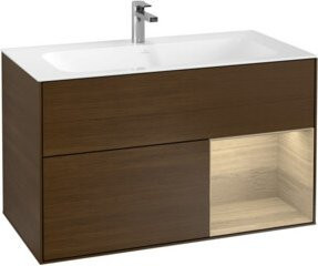 V&B Waschtischunterschrank Finion Wandbeleuchtung in Walnuss Veneer Braun B: 99,6 cm, H: 49,8 cm - Bild 1