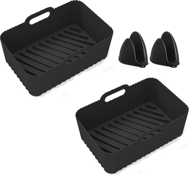Ninja Foodi Dual Zone Air Fryer Zubehör: 2er-Set wiederverwendbare Silikon-Einlagen für Ninja Foodi Air Fryer AF300UK, Schwarz, rechteckig - Bild 1
