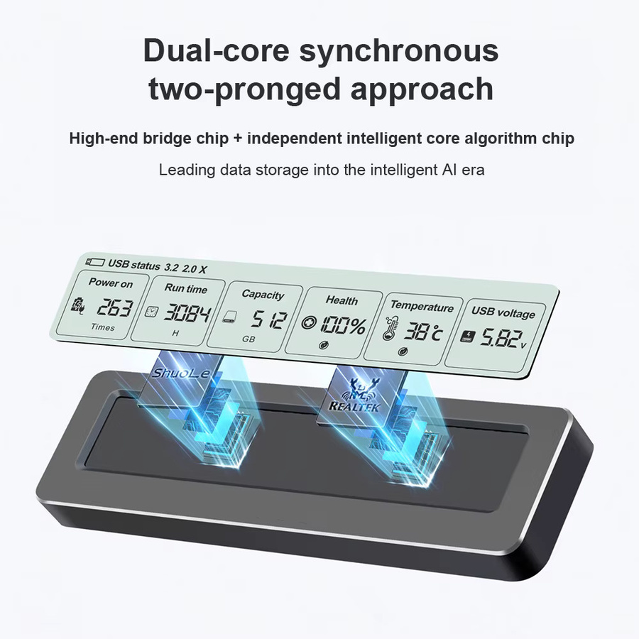 Kebidu M.2 NVMe/NGFF Dual-Protokoll SSD-Gehäuse in Schwarz, 10Gbps USB 3.2 Gen 2, Vollaluminium mit intelligenter Gesundheitsüberwachung - Bild 4