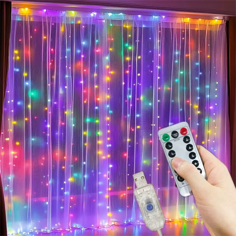 HOUHOM LED-Vorhang Lichterkette in Grün mit USB-Anschluss und Fernbedienung für Schlafzimmer, Hochzeit und Party - Bild 2