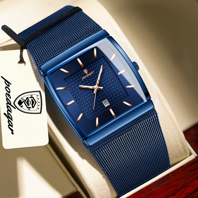 POEDAGAR Armbanduhr Quarz, Edelstahl, Silber, Blue, Herren - Bild 1
