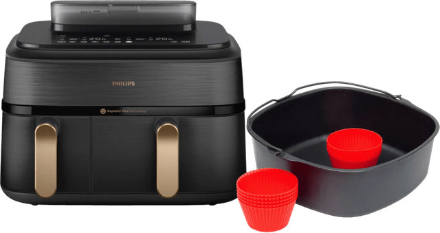 Philips 5000 Series Dual Basket Heißluftfritteuse NA552/00 in Schwarz mit Backset - Bild 1