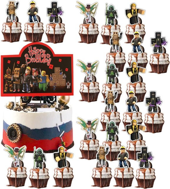 Roblox Geburtstag Dekoration Set aus Papier mit bunten Kuchenaufsätzen und Cupcake-Toppern für Kinderpartys von Discover Intime - Bild 1