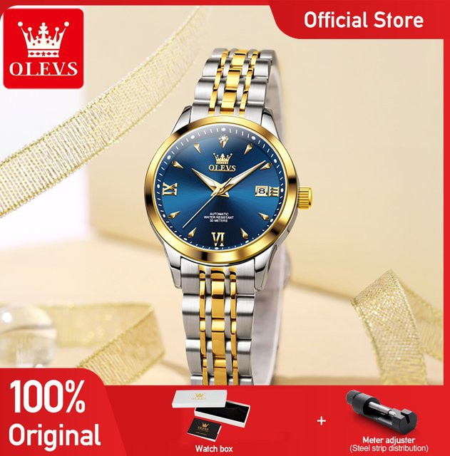 OLEVS Armbanduhr Automatik, Gold, Edelstahl, Diamantbesetzt, Damen - Bild 1