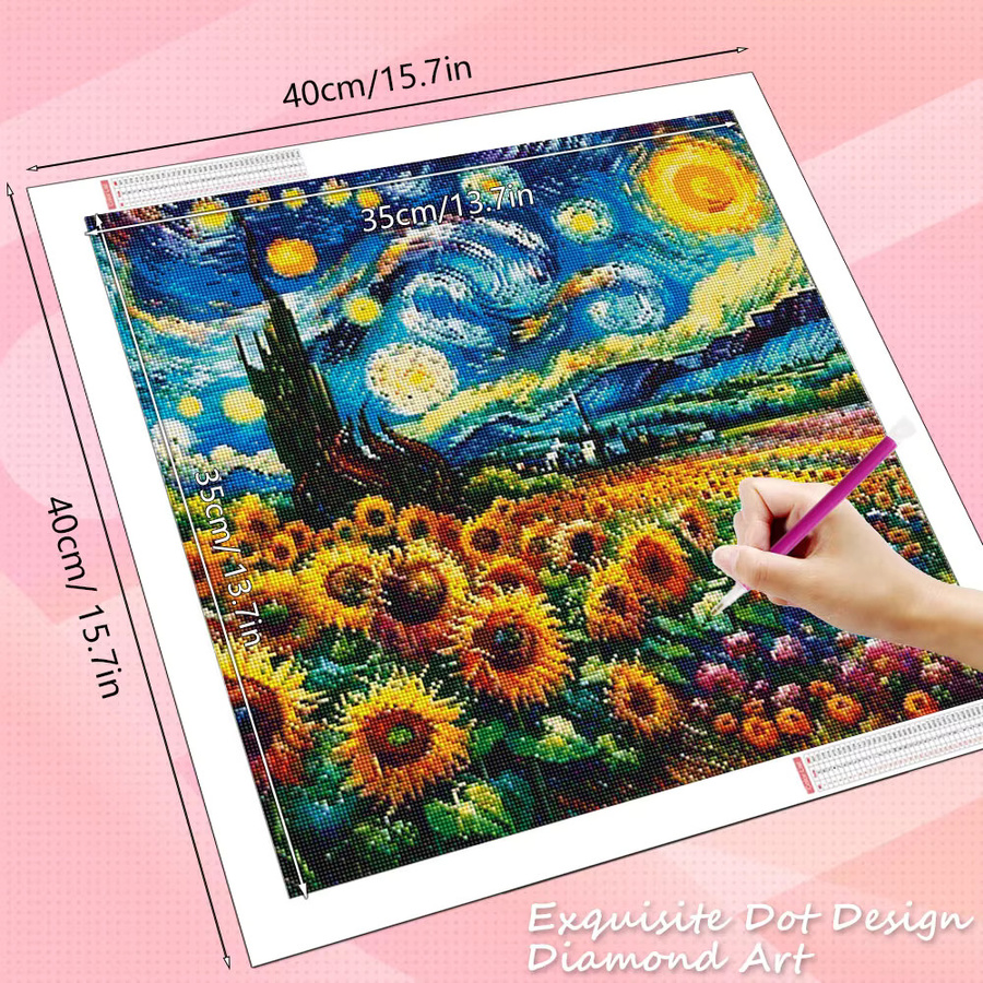 HUACAN Diamant-Mosaik Set Sonnenblume Landschaft mit runden Strasssteinen in Mehrfarbig, B/H: 20 x 20 cm - Bild 2
