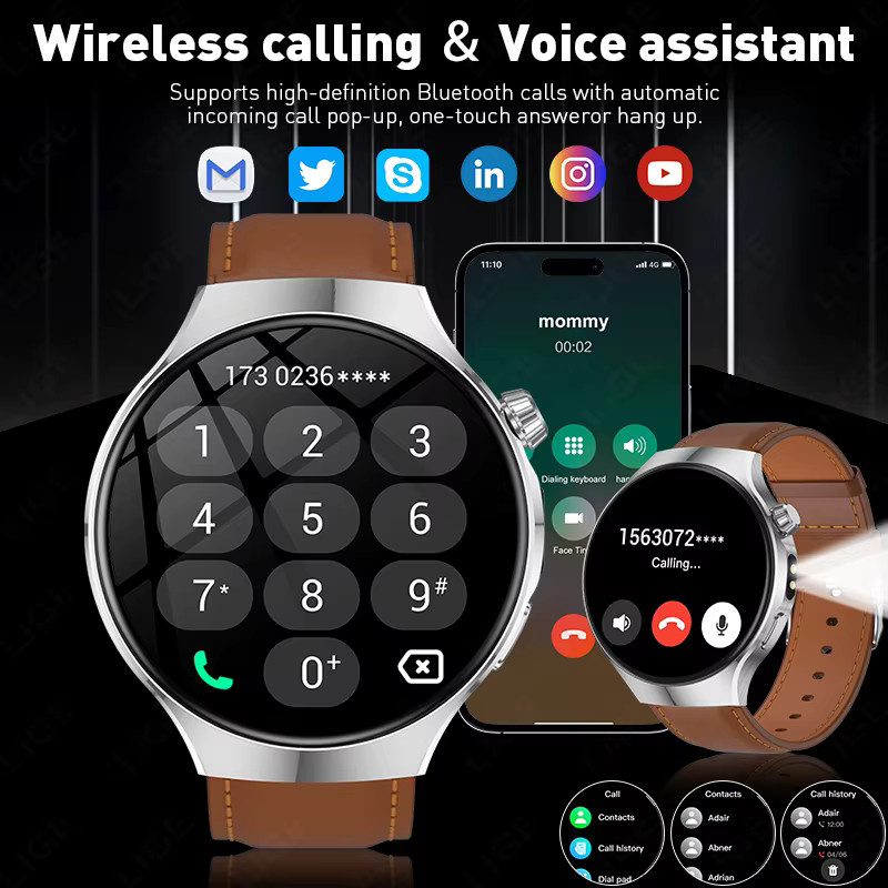 LIGE Smartwatch, 1,67 Zoll, Leder, Schwarz, Herren - Bild 3