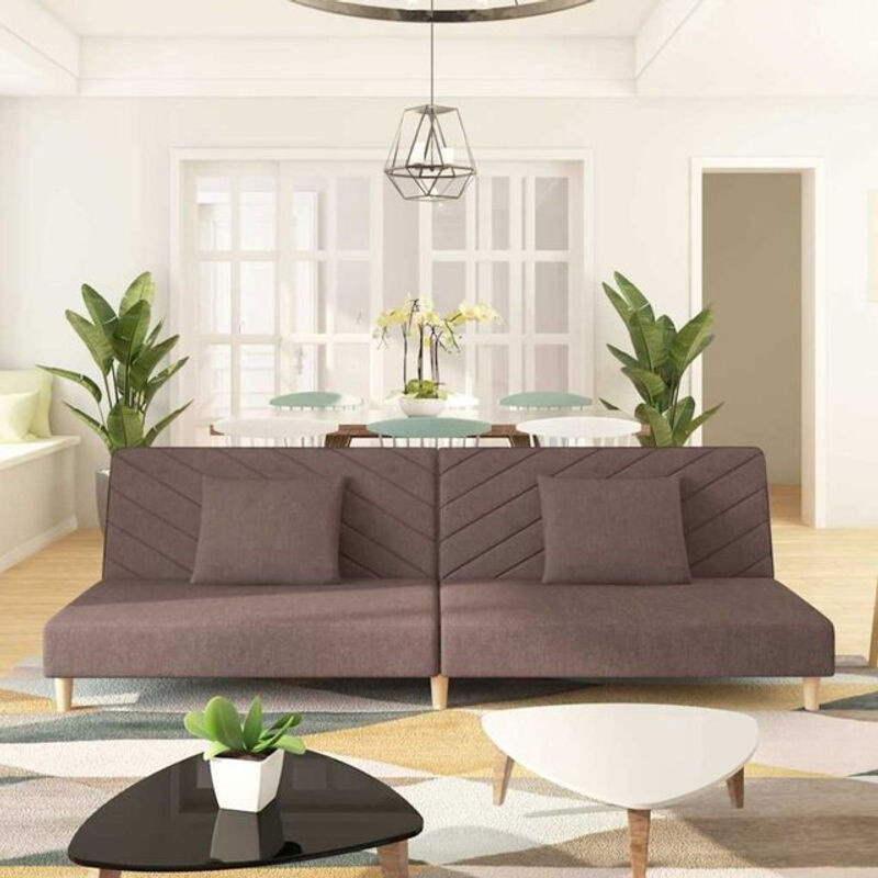 vidaxl Schlafsofa 2-Sitzer aus Stoff in Taupe Meliert mit 2 Kissen und modernem Design - Bild 1