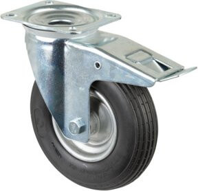 BS Lenkrolle mit Feststeller und Platte, Durchmesser: 200 mm, Tragkraft: 75 kg, Gummi schwarz/Silber - Bild 1