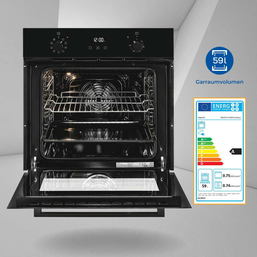 Exquisit Einbaubackofen EBE257-H-020 in Schwarz mit 59 l Volumen - Bild 7