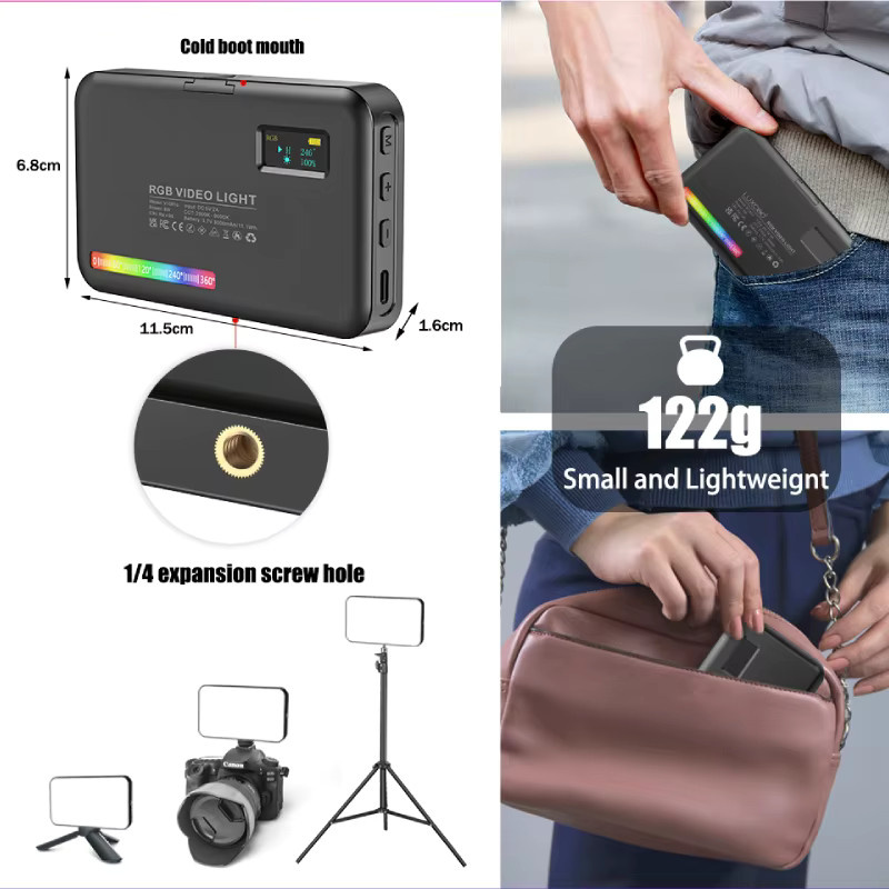 LUXCEO V10 PRO LED-Videoleuchte RGB Kamera-Leuchte in Schwarz mit CRI95+ und Dimmfunktion für Selfie, Live und Vlog - Bild 6