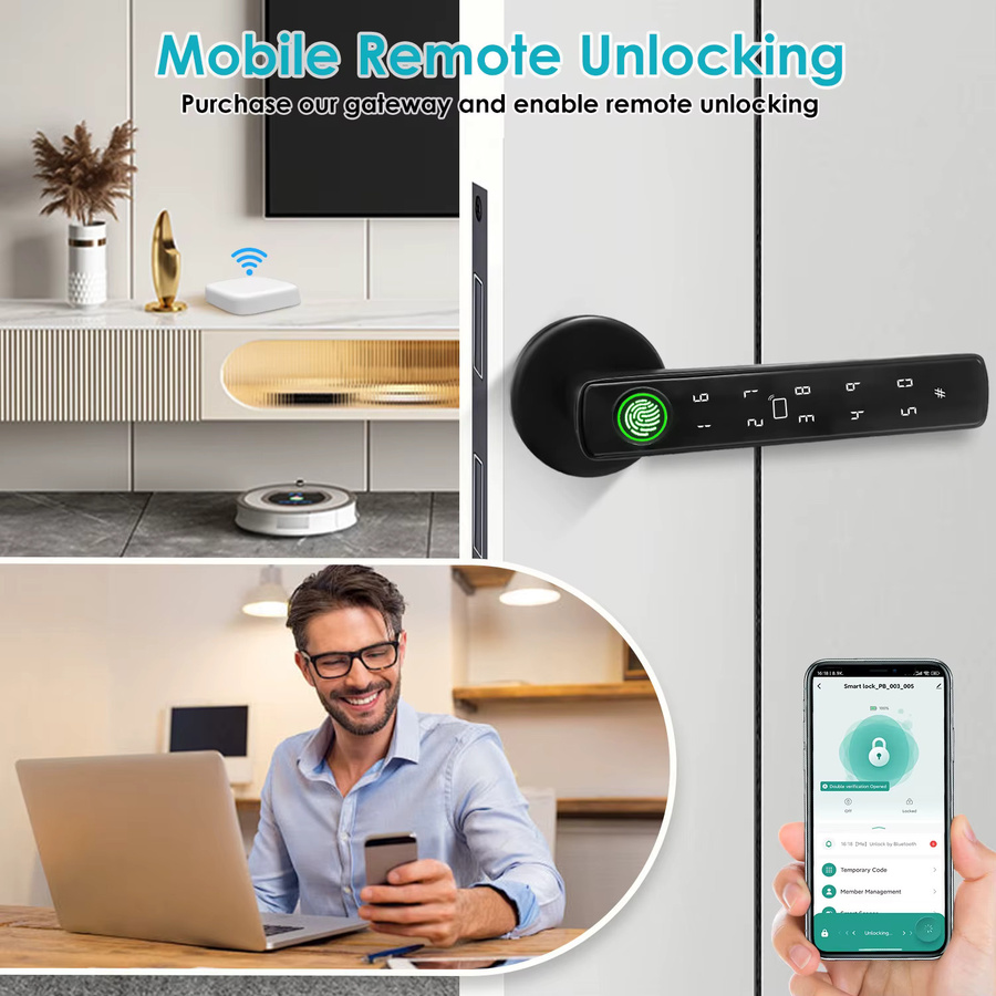 Smartes elektronisches Türgriffschloss mit Fingerabdruckerkennung und Tuya Smart Life App-Steuerung in Schwarz - Bild 4