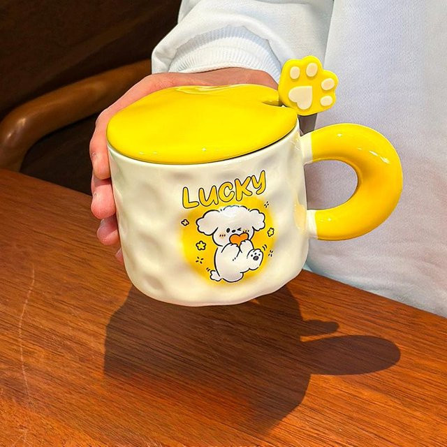 Yiran toy 1 Keramiktasse mit Welpen-Design, Deckel und Löffel, 380 ml, in verschiedenen Farben erhältlich - Bild 1