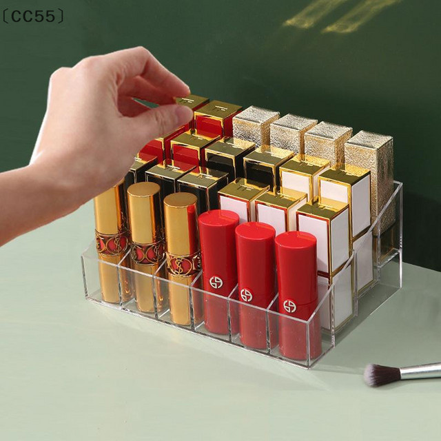 ieniaCC55 Sigur24 Kosmetik-Organizer aus klarem Acryl mit 24 Fächern für Lippenstifte und Make-up-Pinsel, transparent/weiß, B/T/H: 14 x 14 x 14 cm - Bild 1